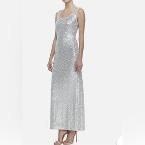 Laundry by Shelli Segal Silver Geo Sequin Tank Scoop Neck Evening Gown Maxi 6